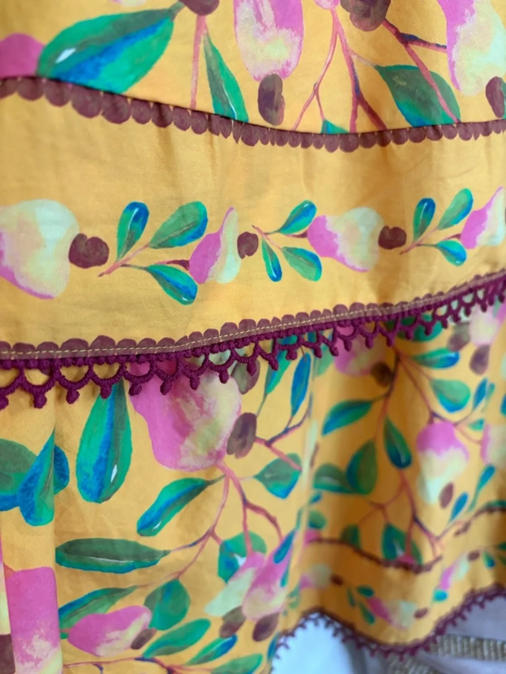 Farm Rio Cashew Tiered Midi Dress, floral print, fit & flare, cotton, vacation - Picture 12 of 15